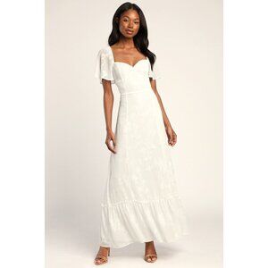 Lulus Tailor Made For You White Jacquard Lace-up Maxi Dress - Size XL